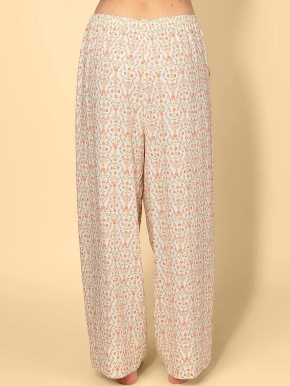 Target Womens Floral Print Drawstring Pajama Pants - White with Pink & Green - Picture 3 of 3